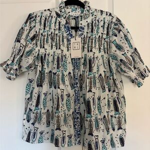 THML Blue and Black Fish Pattern Blouse